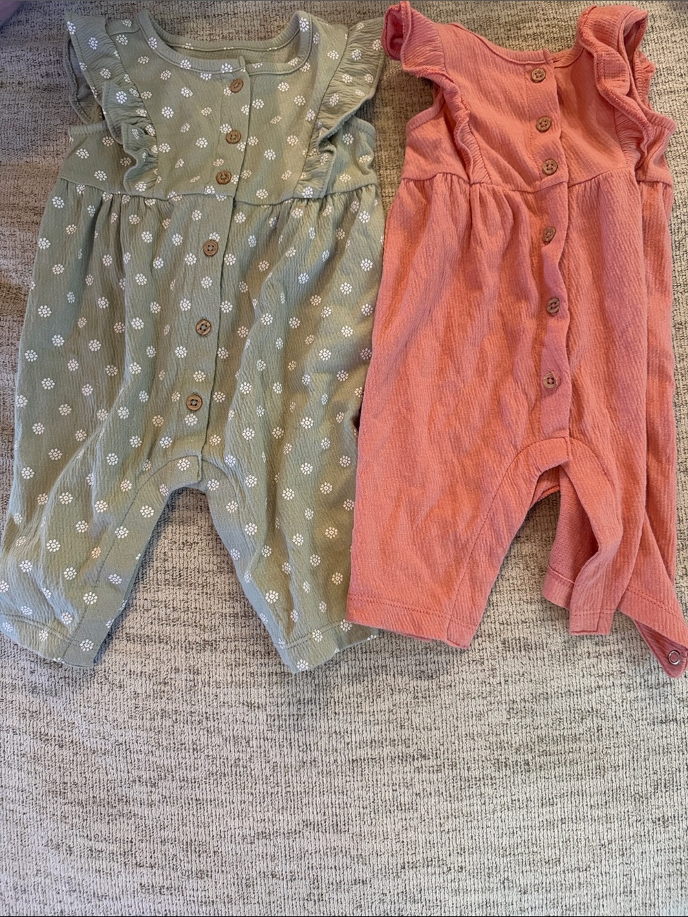 Carter's Pink and Sage Green Ruffle Sleeve One-Piece Bodysuits